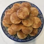 Picture of Baked Apple Cinnamon Doughnut Holes on a blue plate.