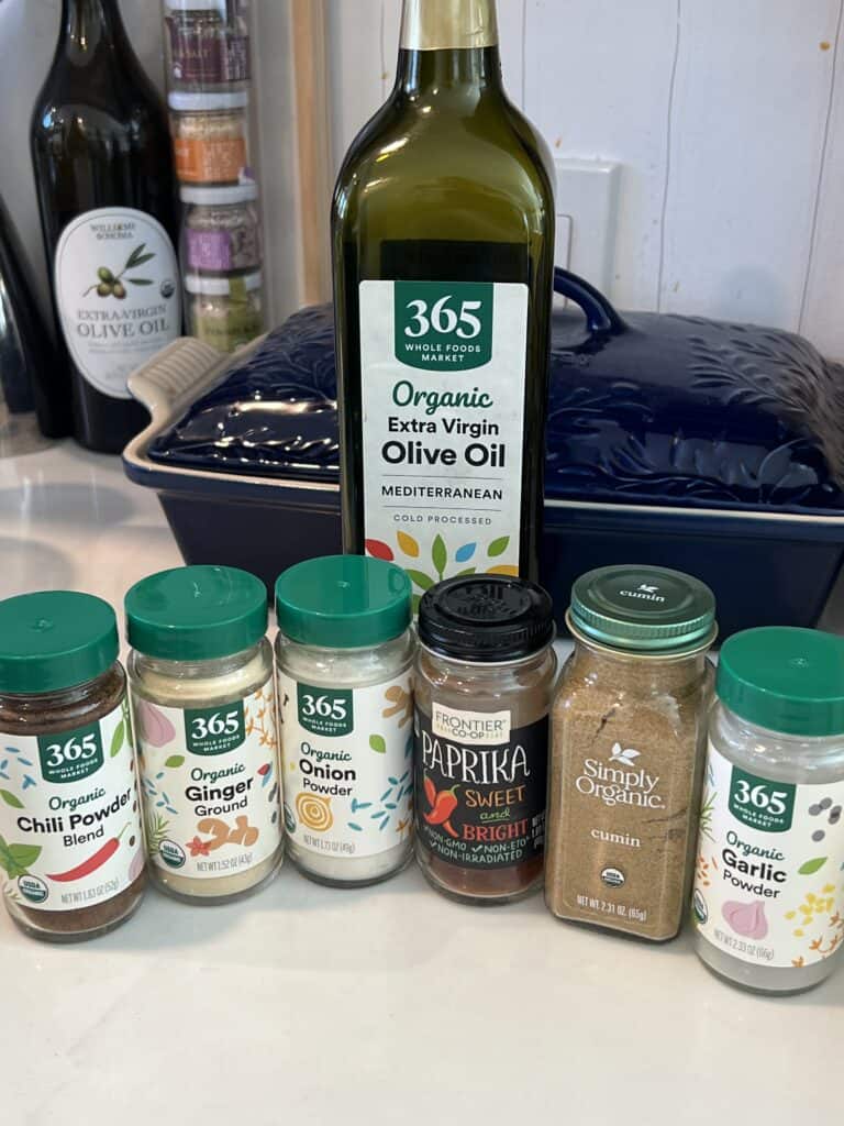 Picture of the ingredients and spices that go into Lily's Spiced Sweet Potatoes. 