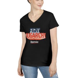 Fight Oligarchy V-Neck T-Shirt – Bernie Sanders Political Statement Tee