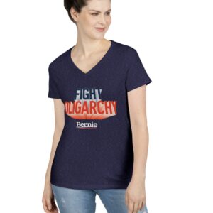 Fight Oligarchy V-Neck T-Shirt – Bernie Sanders Political Statement Tee