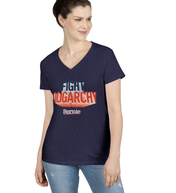 Fight Oligarchy V-Neck T-Shirt – Bernie Sanders Political Statement Tee