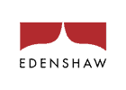 Edenshaw logo with two red shapes forming an abstract arch above the word EDENSHAW in bold black capital letters on a light gray background.
