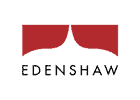 Edenshaw logo with two red shapes forming an abstract arch above the word EDENSHAW in bold black capital letters on a light gray background.