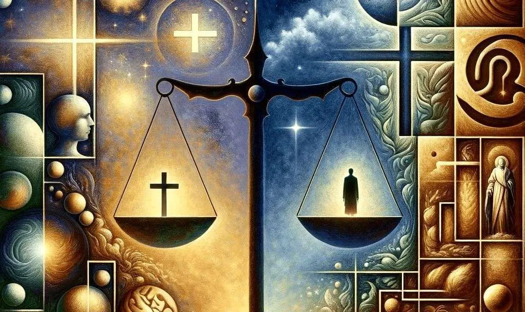 Equilibrio entre razón y fe en la balanza de la filosofía.