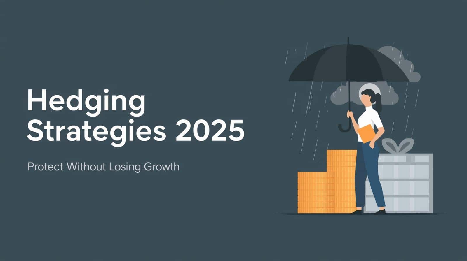 Illustration of an investor shielding a portfolio from financial volatility with smart hedging strategies designed for 2025