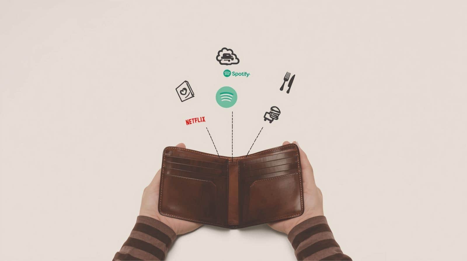 Visual of a wallet losing money through small recurring subscription icons, symbolizing hidden financial costs in 2025