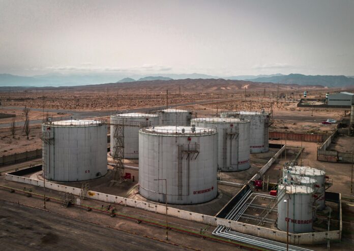 big industrial size oil tanks outside