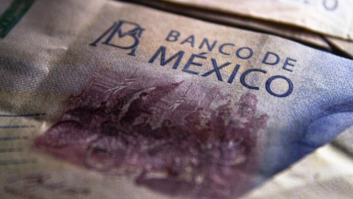 closeup of mexican peso bill