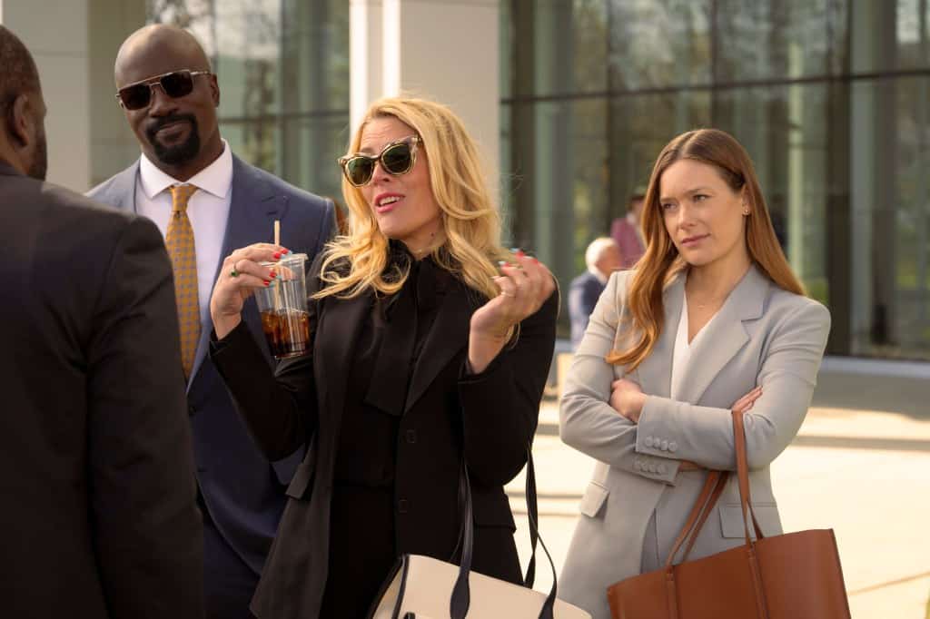 (From left) Mike Colter as Michael Price, Busy Philipps as Natalia Boutella and Rachel Keller as Olivia Siffre star in the upcoming CBS series “Cupertino.” Elizabeth Fisher/CBS