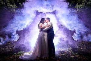 Blue Smoke being used in a wedding photography