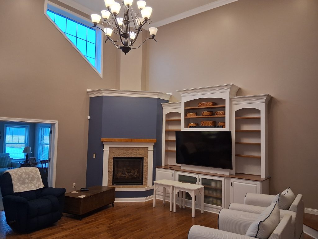 Elegant living room with freshly painted walls and modern decor.