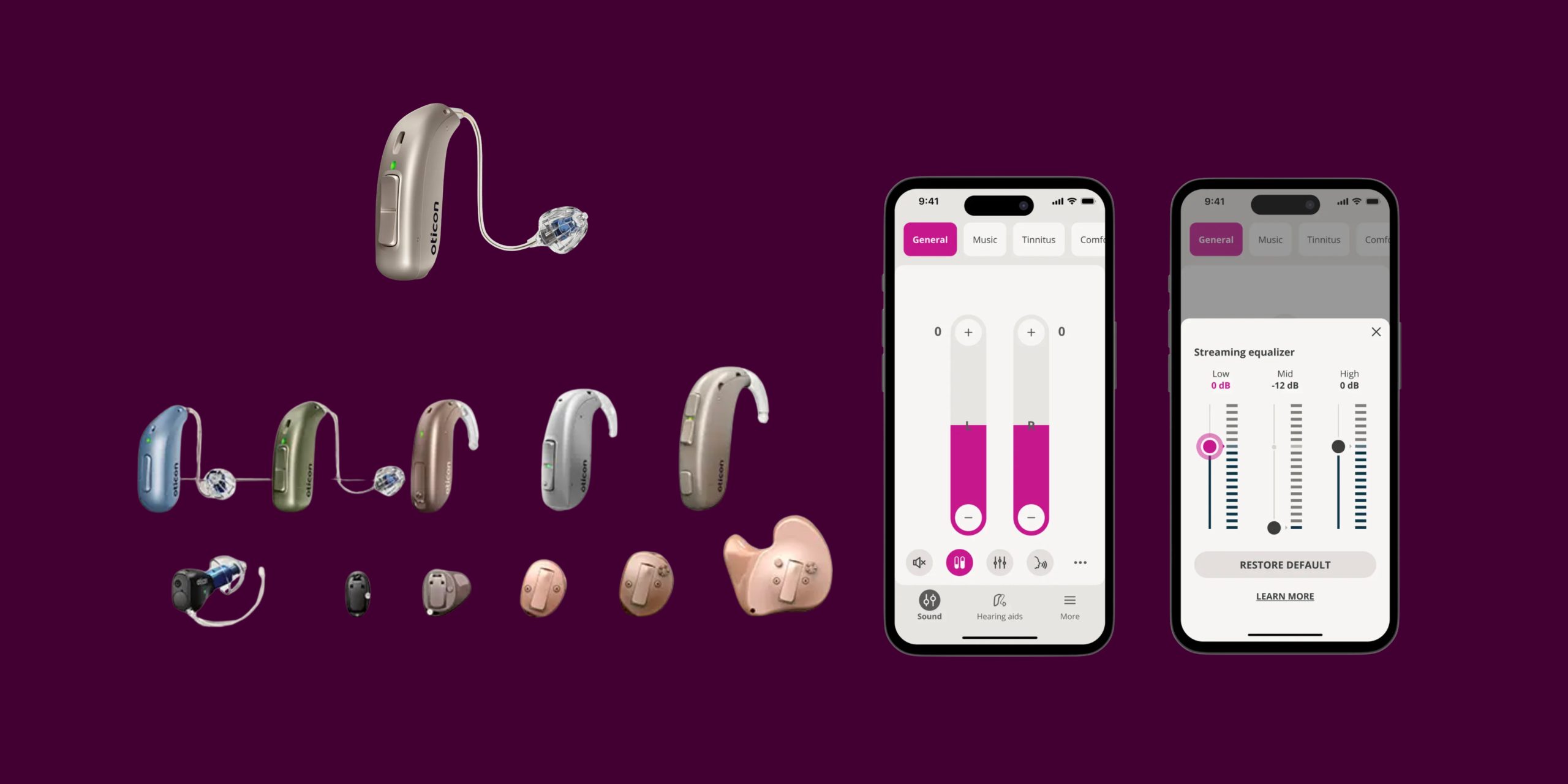 Modern behind-the-ear hearing aids with wireless features and customizable settings for improved hearing experience.