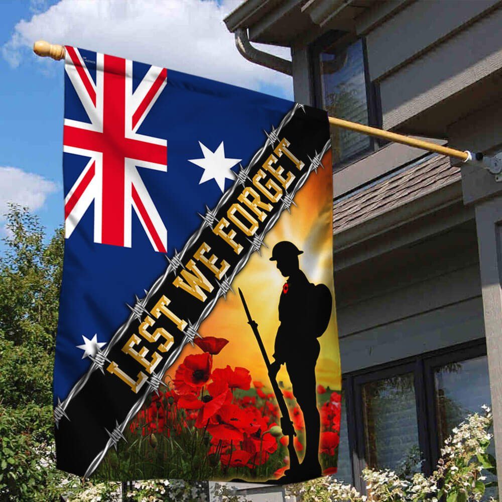 Remembrance Day Flag Poppy. Lest We Forget. Australia Veteran Flag THB3281Fv2