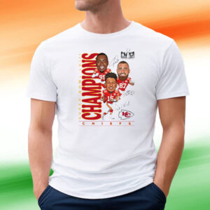 Chris Jones Travis Kelce Patrick Mahomes Kansas City Chiefs Super Bowl Lviii Champions Caricature Tee Shirt