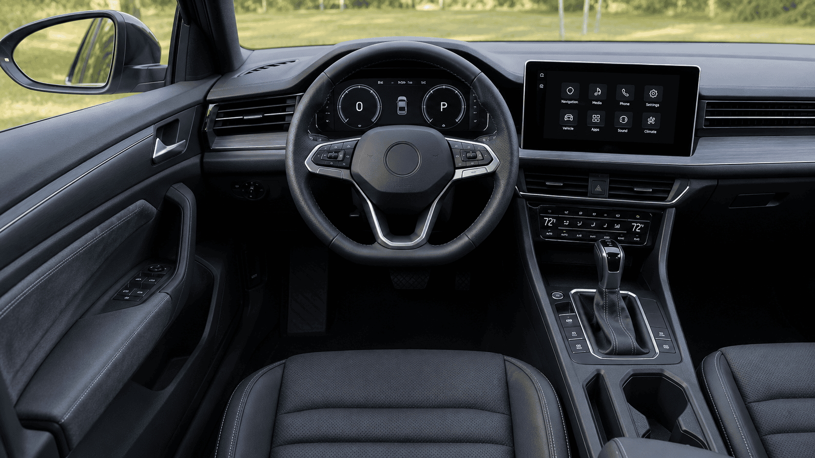 Modern Volkswagen car cockpit with scenic view