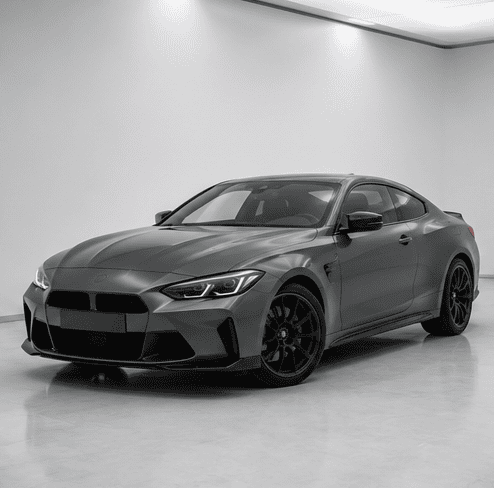 Sleek gray BMW coupe in dynamic settings.5