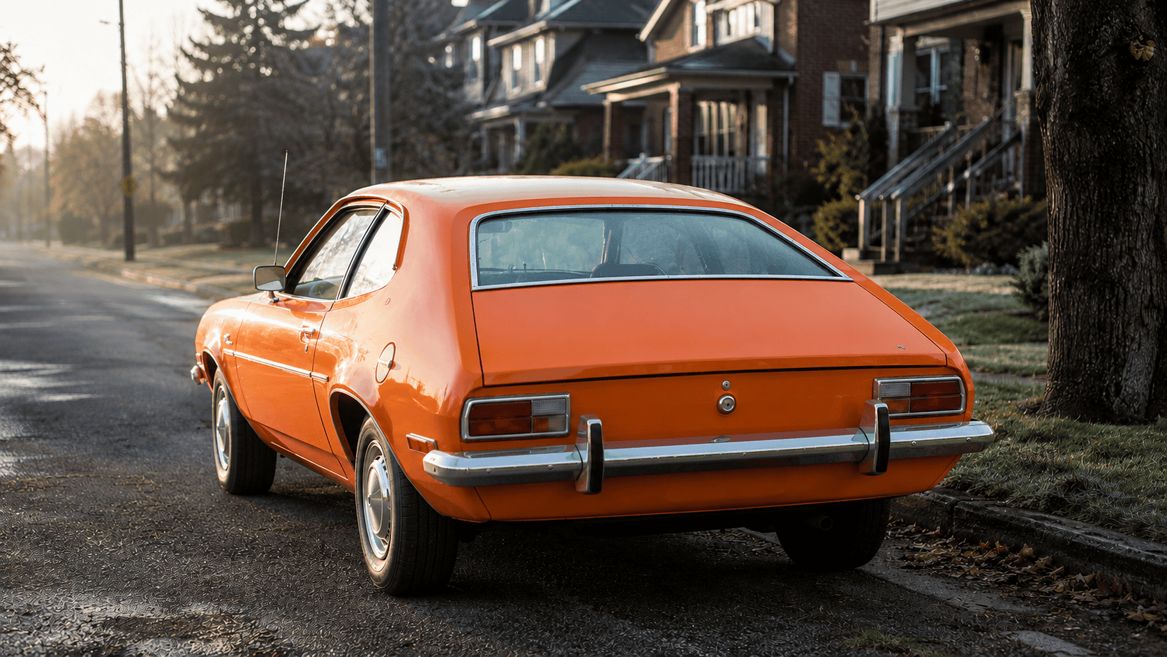Morning mist and vintage Early model Pinto car