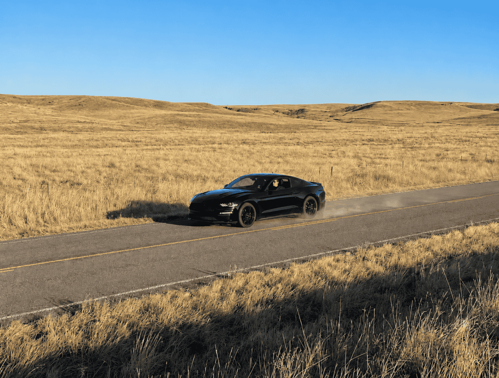 Ford Mustang Ecoboost Rural drive through golden hills