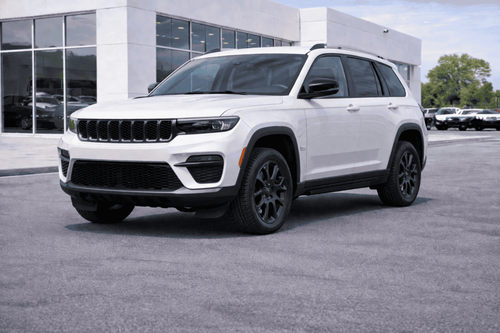 Modern SUV at car dealership showroom