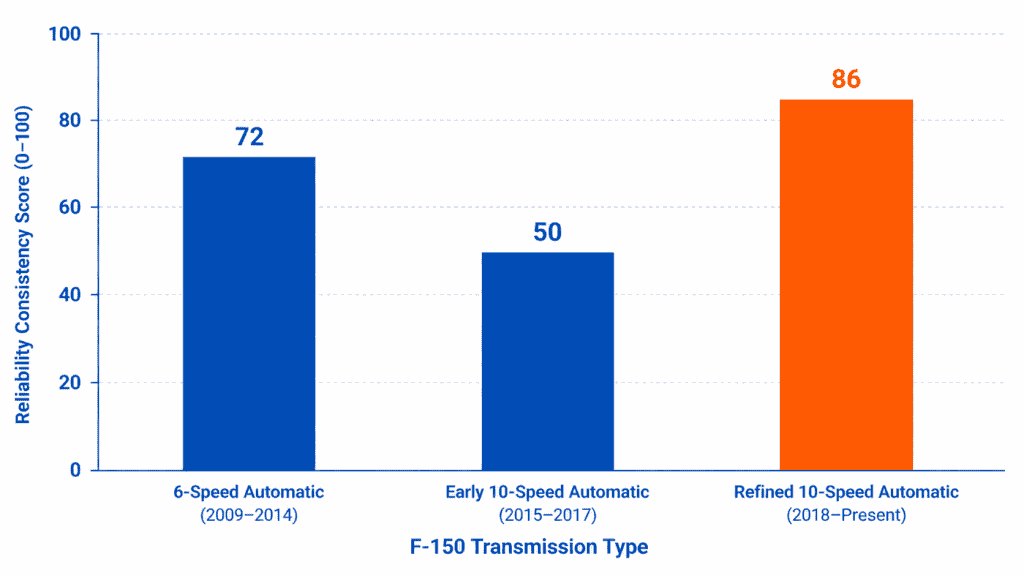 F-150 transmission type reliability scores bar chart