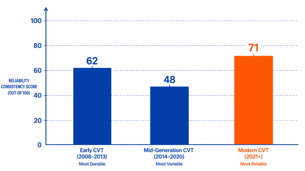 Reliability consistency scores by CVT generation N Rogue