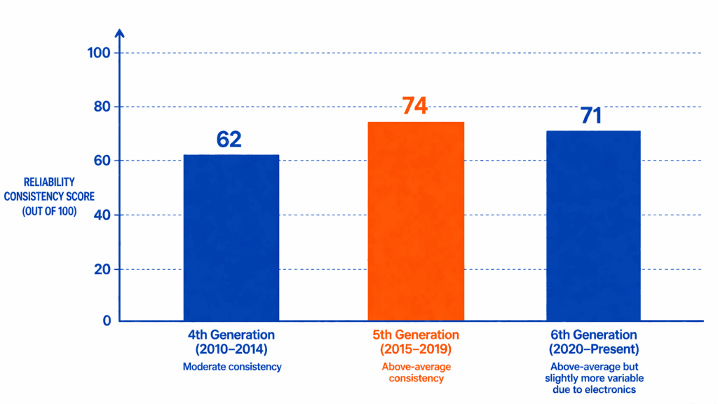 Subaru generation reliability scores chart