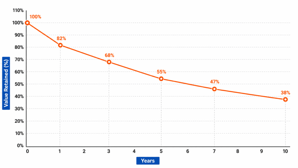 Tesla Model 3 Value retention over time graph