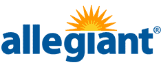 The logo for allegiant at John Glenn International Airport, Columbus Airports (CMH) on an orange background.