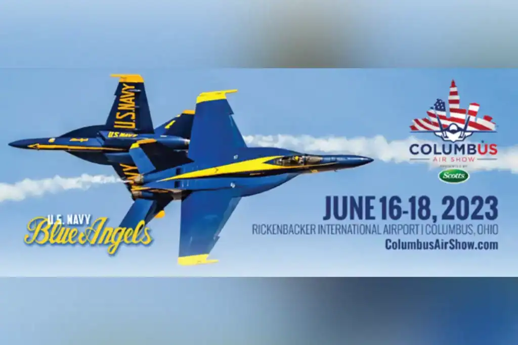 Columbus Air Show June 16-18, 2023 Rickenbacker International Airport advertising banner featuring the US Navy Blue Angels