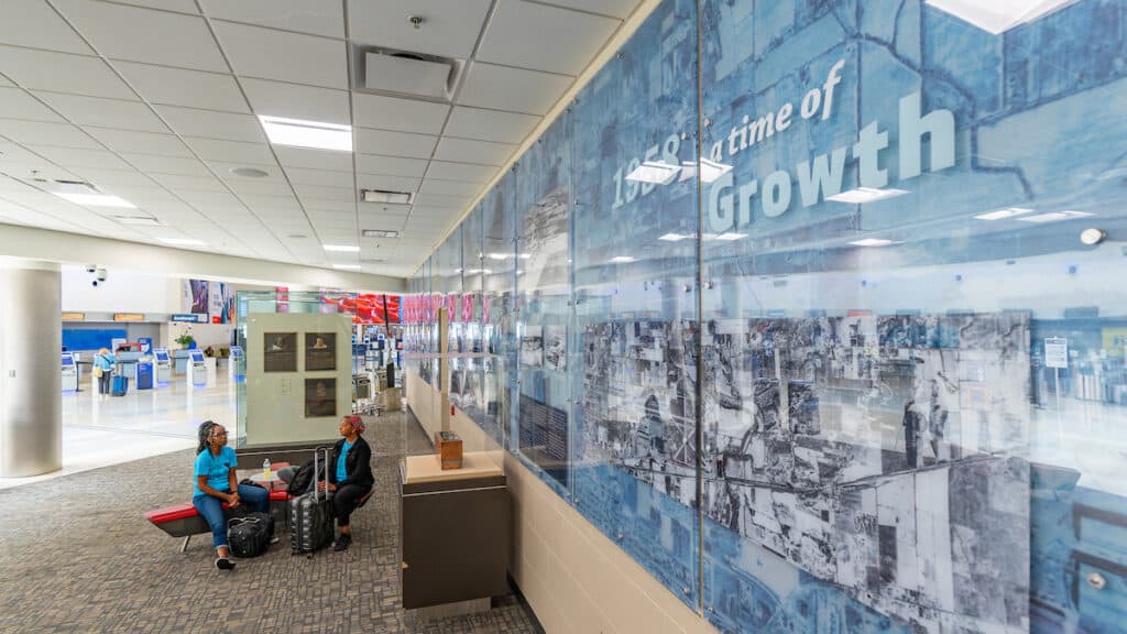 A history wall at John Glenn International.