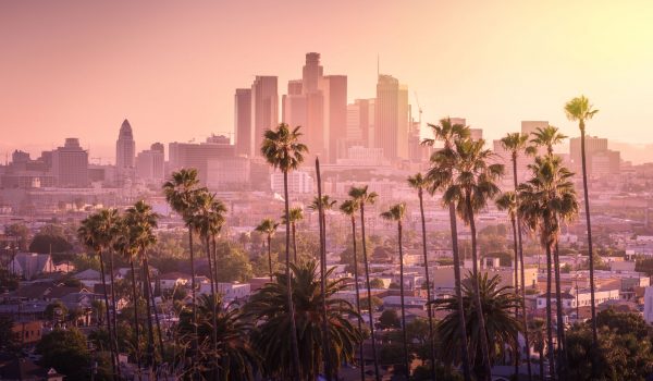 LAX-LA Los Angeles Skyline at Sunset