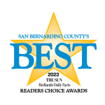 San Bernardino County's Best 2023 Readers Choice Awards by The Sun and Redlands Daily Facts, featuring a large yellow star in the background.