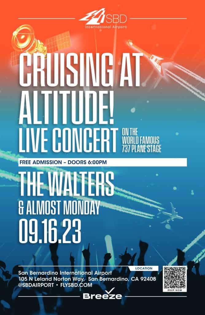 2023 Cruising at Altitude live concert flyer: The Walters and Almost Monday, September 16 2023, free admission, doors at 6pm.