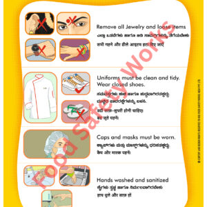 Hand washing poster emphasizing proper hygiene practices in food production areas.