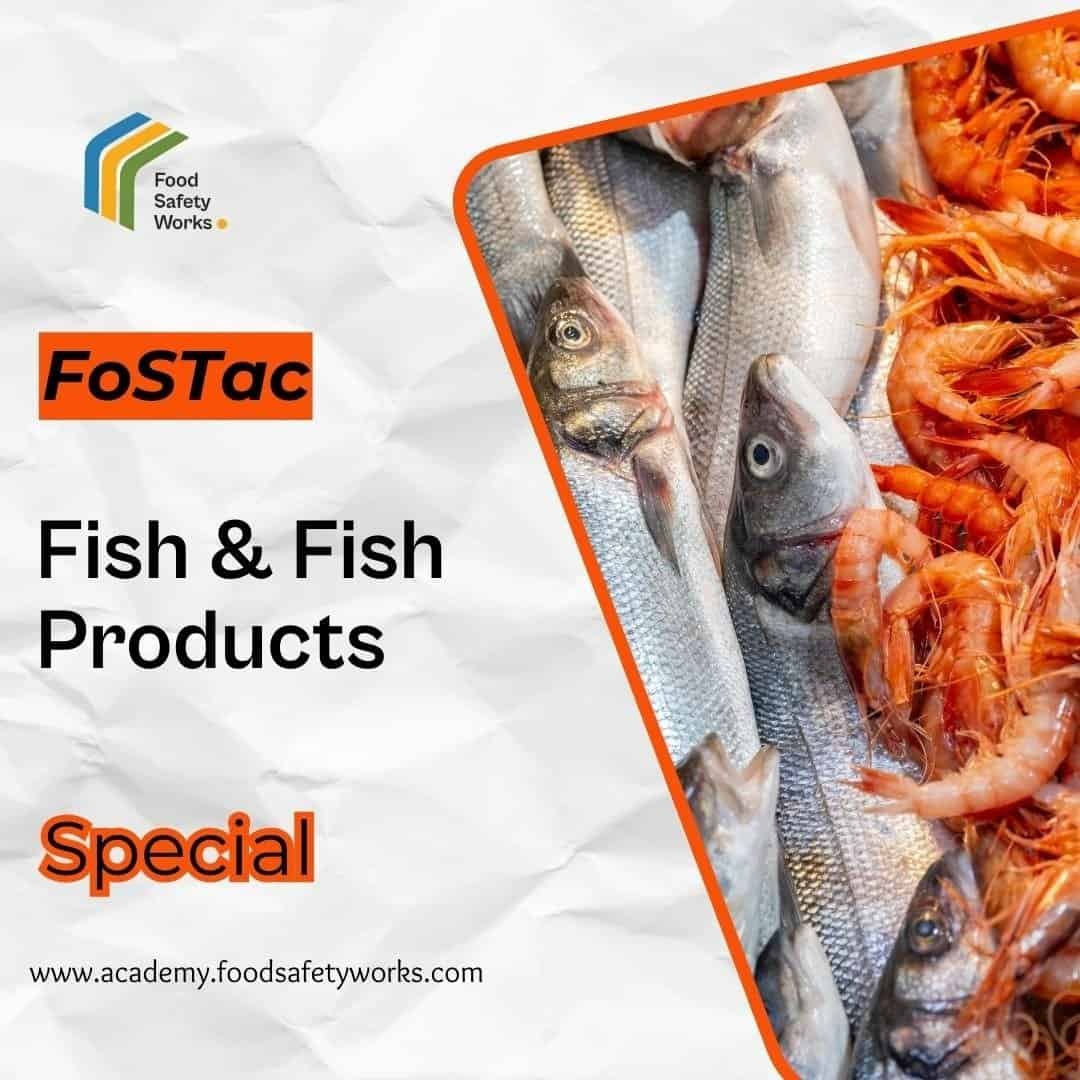 Fresh fish and seafood products for food safety training session.