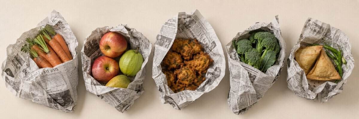 Unsafe food packaging practices involving newspapers and metallic pin