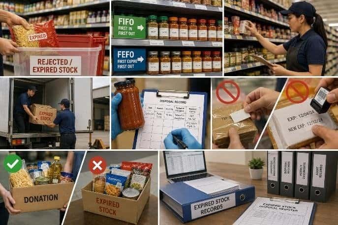 Handling expired products in food safety management with proper stock control.