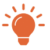 An orange light bulb icon with rays emanating outward, symbolizing an idea or creativity, on a white background.