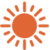 Orange sun icon with rays radiating outward on a white background.