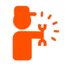 Orange figure with outstretched arm, surrounded by red spots or marks on the hand and forearm, suggesting a skin condition or irritation.