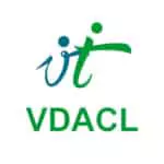 Logo with stylized blue and green letters above the acronym "VDACL" written in green capital letters on a white background, representing our about us identity.