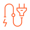 Orange icon showing an electric plug connected by a cord with a switch and a lightning bolt symbol.