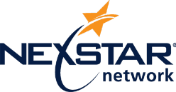 Nexstar Network logo featuring a blue curved line with an orange star, followed by the text "NEXSTAR network" in dark blue.