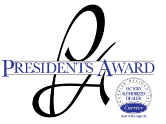 Blue and white design featuring the text "Presidents Award" with an emblem stating "Integrity Auto Group 2022.