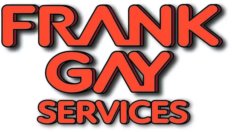The red text logo displays "Frank Gay Services" on a pristine white background, reflecting their commitment to exceptional customer service.