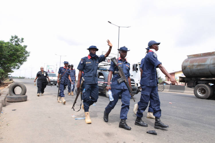 NSCDC officers on duty on Lagos Ibadan express way