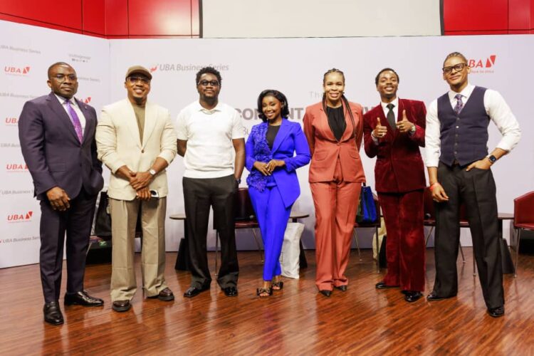 Directorate Head, Group Resources, United Bank for Africa(UBA), Tomiwa Sotiloye; Digital Health Educator, Chinonso Egemba (Aproko Doctor); Content Creator, Nasiru Lawal (Nasboi); Kenyan Actress and Media Entrepreneur, Catherine Kamau; Group Head, Marketing and Corporate Communications, UBA, Alero Ladipo; Digital Influencer, Enioluwa Adeoluwa; and Digital Creator & Actor, Elozonam Ogbolu, at the UBA Business Series Session, themed , “Content that Converts: Building Influence and Driving Growth Through Strategic Marketing,” held at the UBA House in Lagos, on Thursday
