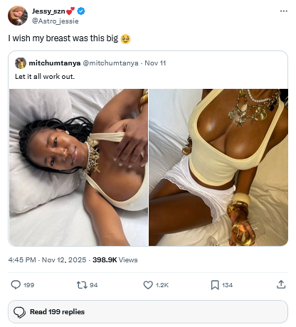 Screenshot 2025 11 13 at 11 19 02 Jessy szn💕 on X I wish my breast was this big 🥹 X
