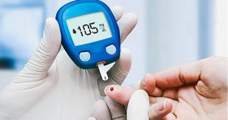 25. alt text only: Blood glucose meter showing a reading of 105 mg/dL during a diabetes check. 26. caption only: A healthcare professional measures blood sugar levels using a glucose meter, critical for diabetes management. 27. image description only: The image depicts a healthcare professional testing a patient's blood sugar level with a digital glucose meter, which displays a reading of 105 mg/dL. The professional is wearing gloves and pricking the patient's finger to obtain a blood sample, highlighting diabetes monitoring and health care practices.
