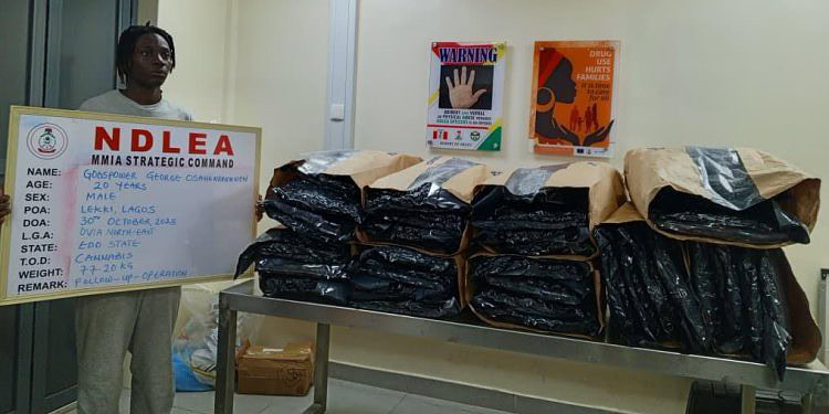 NDLDEA officer with seized drug packages and strategic command board, in a security or law enforcement environment.